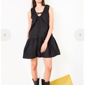 Ganni Black Sleeveless Ruffle-Trim V-Neck Tiered Mini Dress